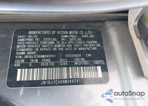 2022 Nissan Rogue Sport Sl из США, поврежденный, VIN JN1BJ1CV6NW349741